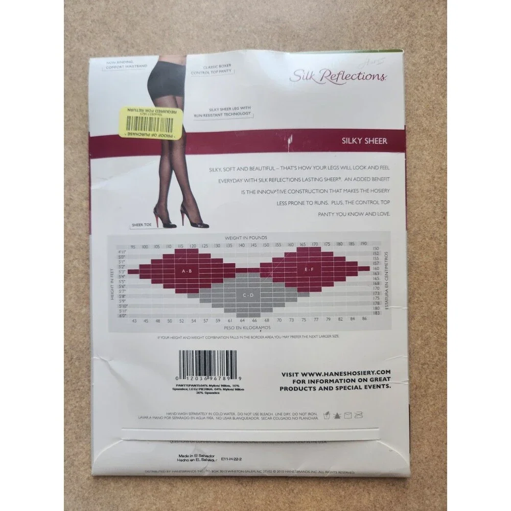 Hanes Silk Reflections Nylons Sheer Toe Control Top Barely There SZ AB 0A925